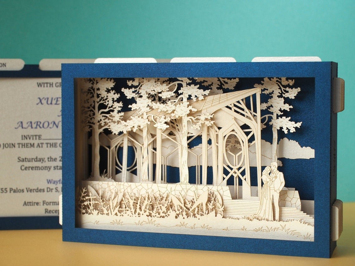 Custom wedding invitation the Anthony Chapel Complex at Garvan Woodland Gardens pop-up card - ColibriGift