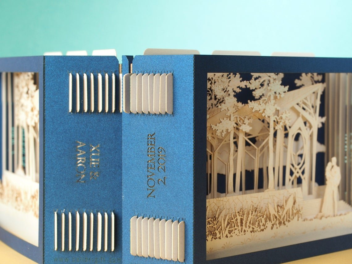 Custom wedding invitation the Anthony Chapel Complex at Garvan Woodland Gardens pop-up card - ColibriGift