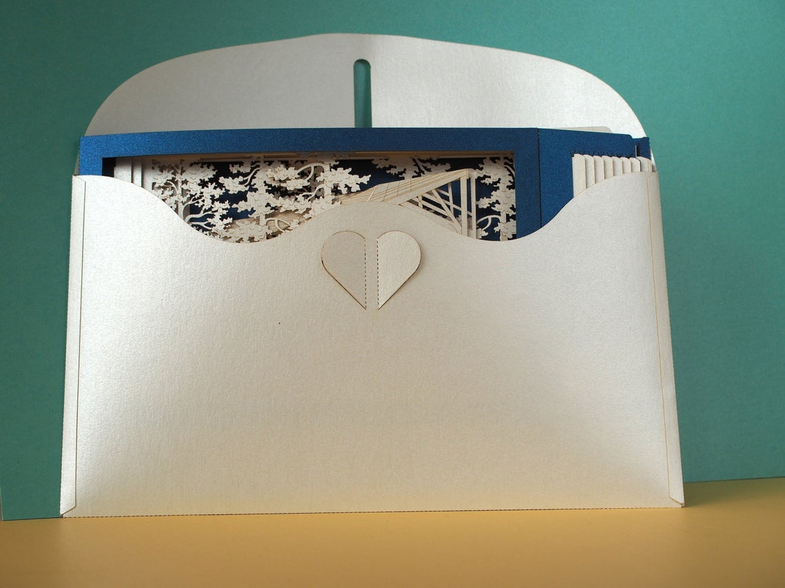Custom wedding invitation the Anthony Chapel Complex at Garvan Woodland Gardens pop-up card - ColibriGift