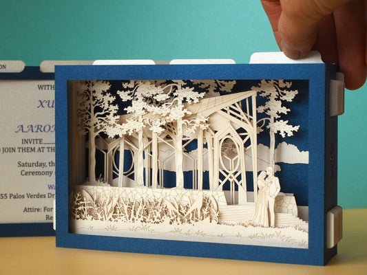 Custom wedding invitation the Anthony Chapel Complex at Garvan Woodland Gardens pop-up card - ColibriGift