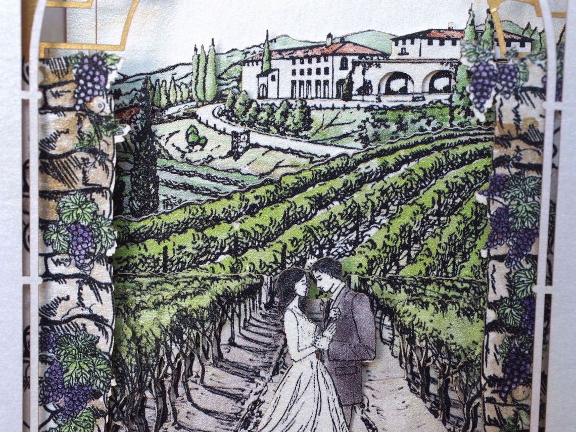 Custom wedding invitation Viansa winery Sonoma Valley pop-up card - ColibriGift