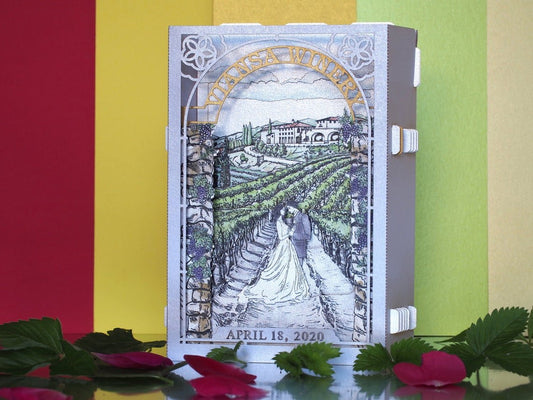 Custom wedding invitation Viansa winery Sonoma Valley pop-up card - ColibriGift