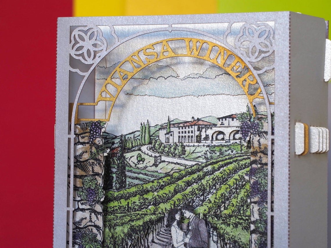 Custom wedding invitation Viansa winery Sonoma Valley pop-up card - ColibriGift