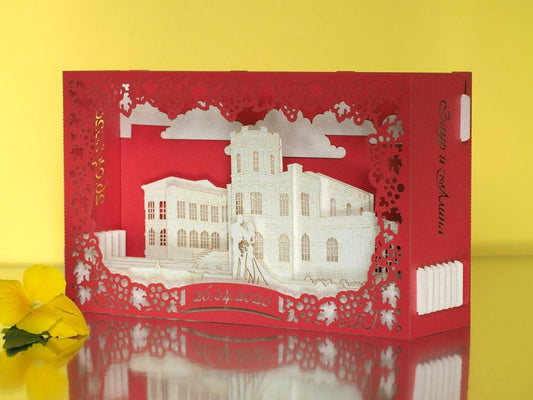 Custom wedding invitation Vineyards Chateau Mukhrani Georgia Tbilisi pop-up card - ColibriGift