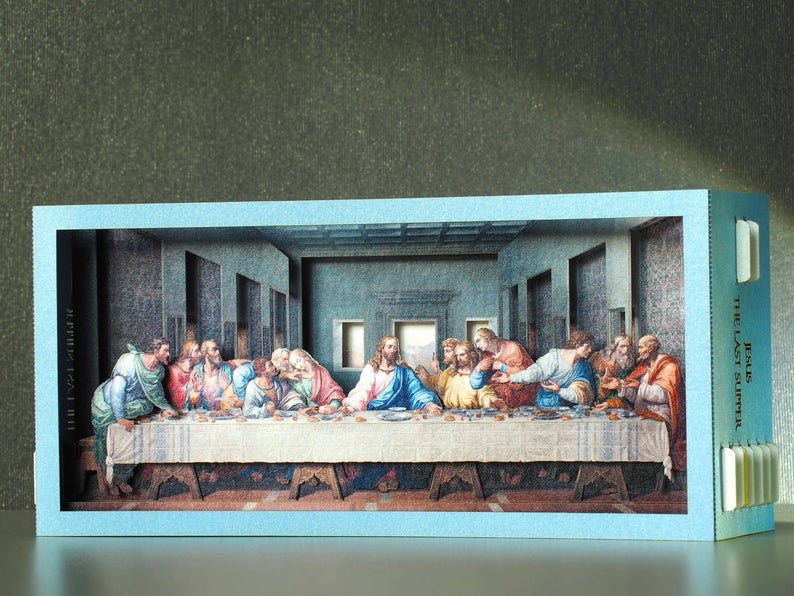 Easter Gift The Last Supper of Jesus with his apostles. Pop up paper art miniature Leonardo da Vinci painting. - ColibriGift