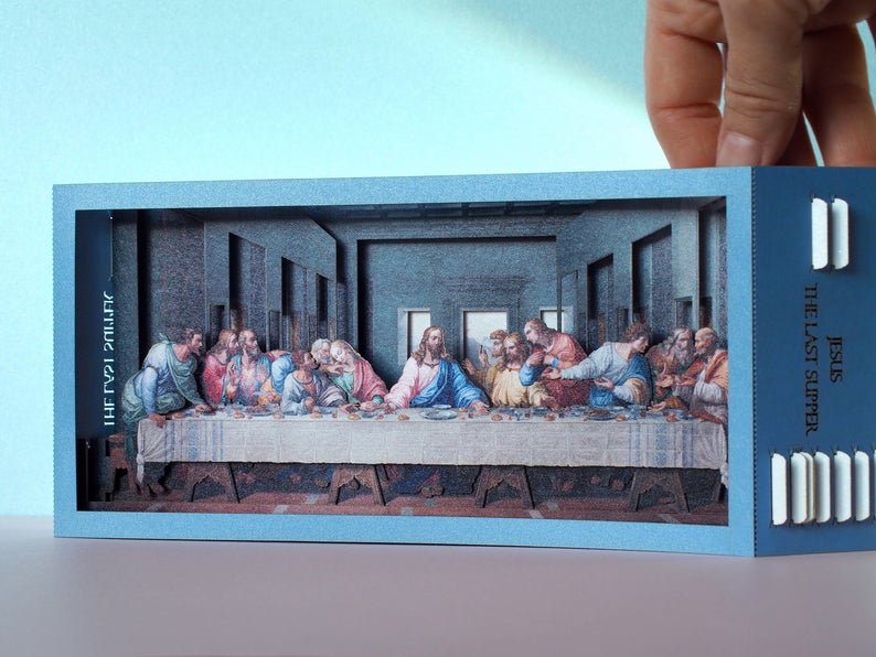 Easter Gift The Last Supper of Jesus with his apostles. Pop up paper art miniature Leonardo da Vinci painting. - ColibriGift
