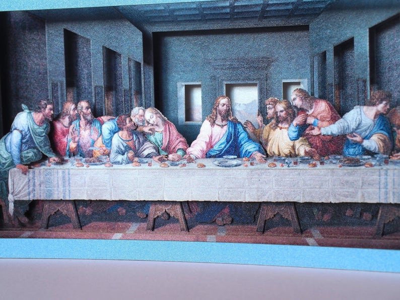 Easter Gift The Last Supper of Jesus with his apostles. Pop up paper art miniature Leonardo da Vinci painting. - ColibriGift