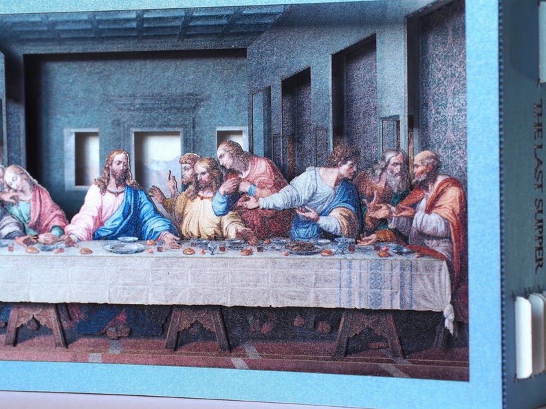 Easter Gift The Last Supper of Jesus with his apostles. Pop up paper art miniature Leonardo da Vinci painting. - ColibriGift