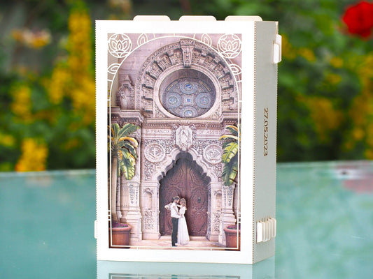 Mission Inn Hotel and Spa wedding invitations. Custom design. Paper pop up card, RSVP . USA Hotel Wedding venue ColibriGift