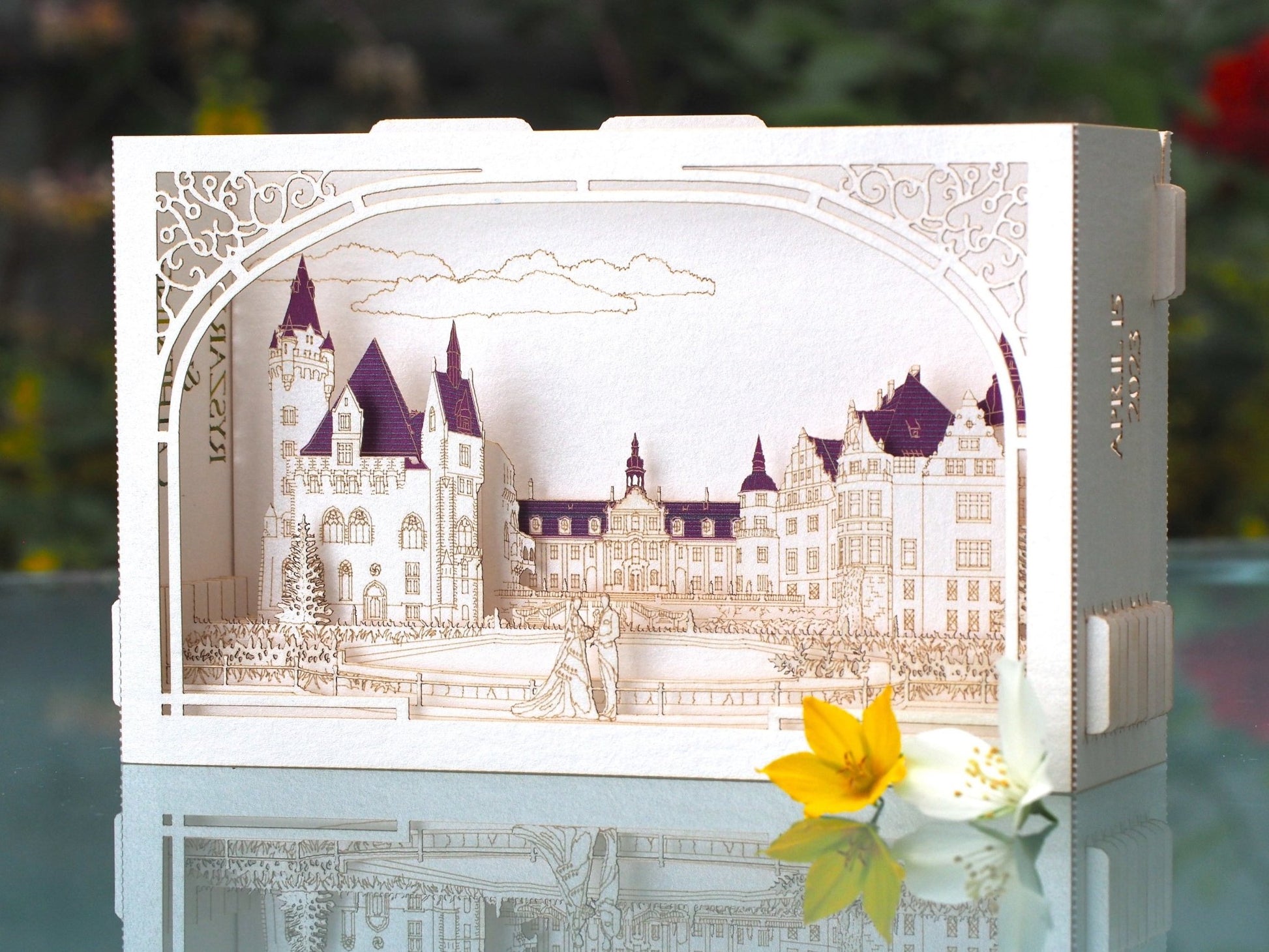 Moszna Castle wedding pop up invitation card. Paper pop up RSVP invite. Polish Pałac w Mosznej, Schloss Moschen- ColibriGift