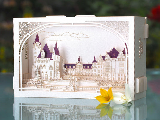 Moszna Castle wedding pop up invitation card. Paper pop up RSVP invite. Polish Pałac w Mosznej, Schloss Moschen- ColibriGift