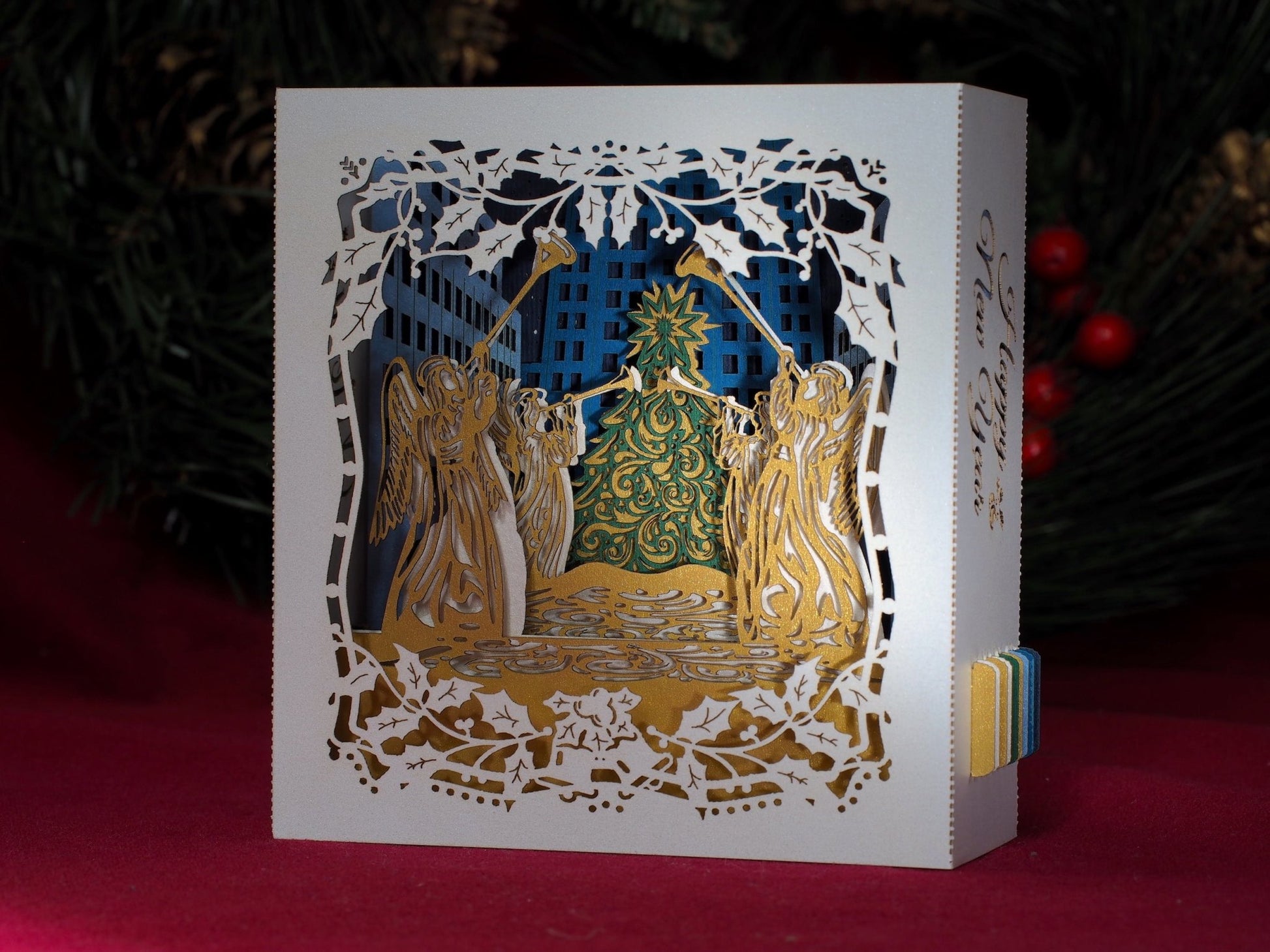 NYC Christmas Tree USA Christmas Happy New Year Merry Christmas Manhattan pop-up card - ColibriGift