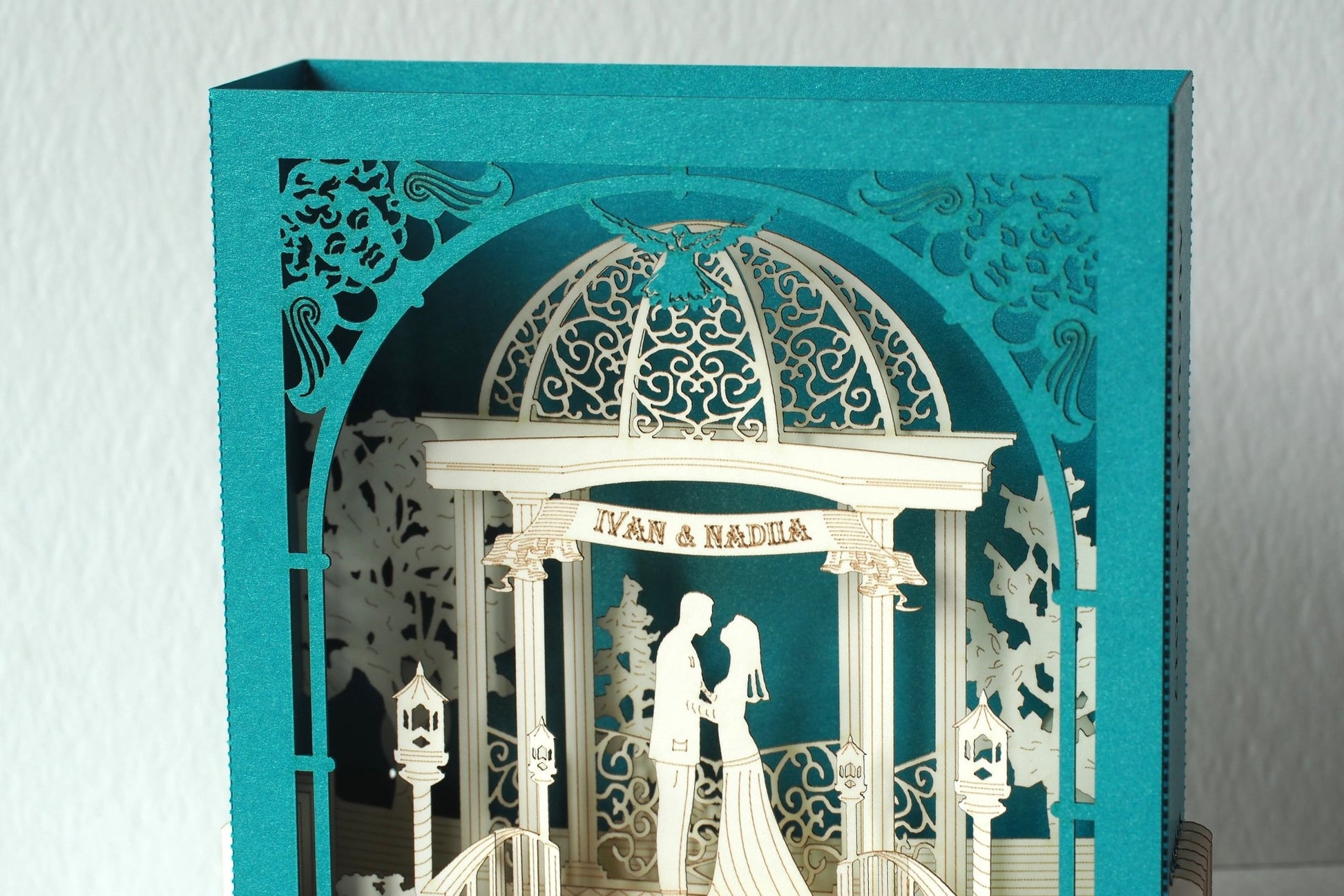 Personalized Wedding Invitation Arch Pavilion Couple Newlyweds Bride Groom pop-up card - ColibriGift