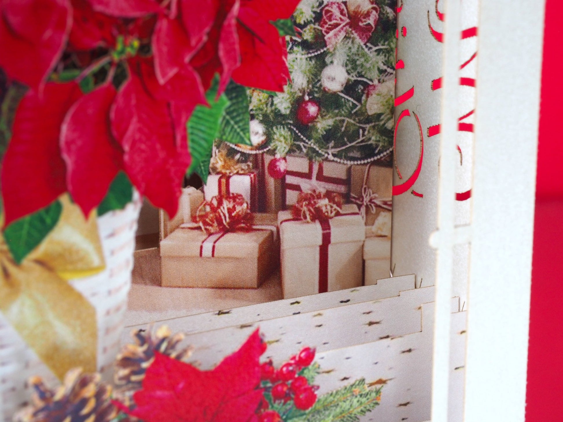 Poinsettia bouquet paper pop up 3d laser cut model. Christmas card with flowers miniature. - ColibriGift