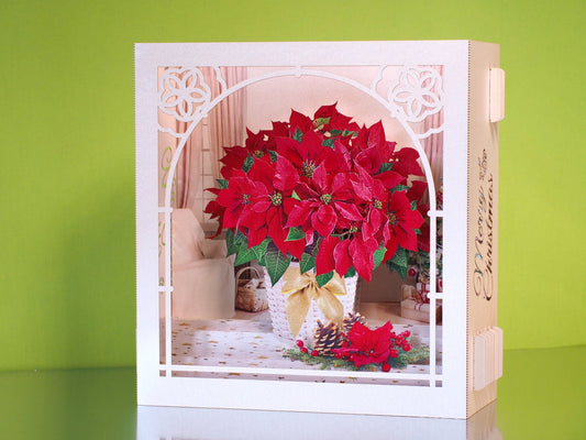 Poinsettia bouquet paper pop up 3d laser cut model. Christmas card with flowers miniature. - ColibriGift