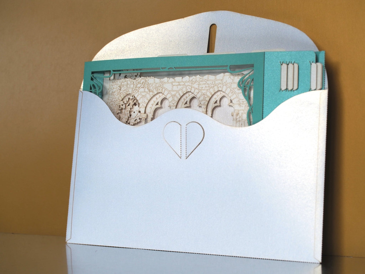 Pop up stationery. USA wedding invitations. Hammond Castle. Massachusetts. Paper box miniature. RSVP inserts. - ColibriGift