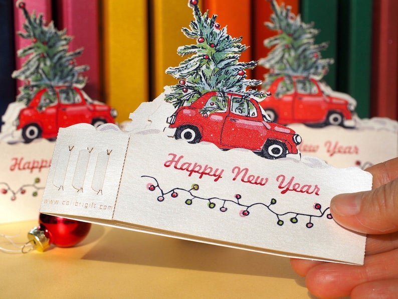 Red Car Merry Christmas Tree pop-up miniature gift - ColibriGift