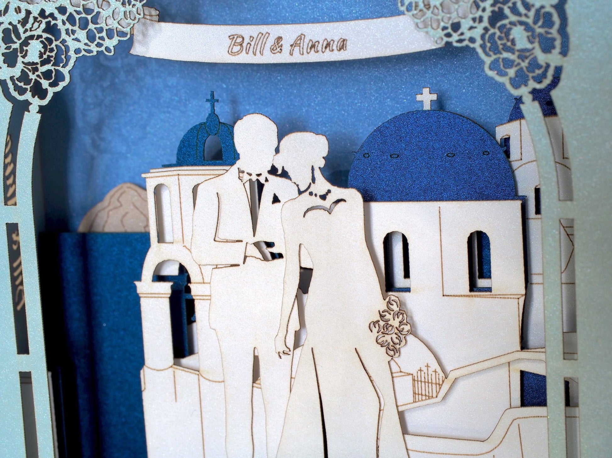 Santorini Greece wedding invitations RSVP pop-up cards Save the Date Sea Beach wedding - ColibriGift