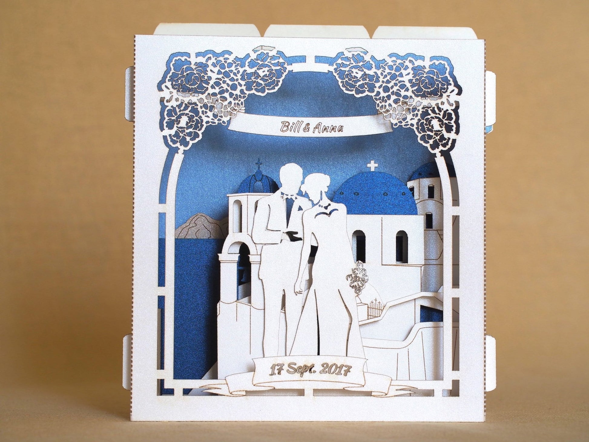 Santorini Greece wedding invitations RSVP pop-up cards Save the Date Sea Beach wedding - ColibriGift