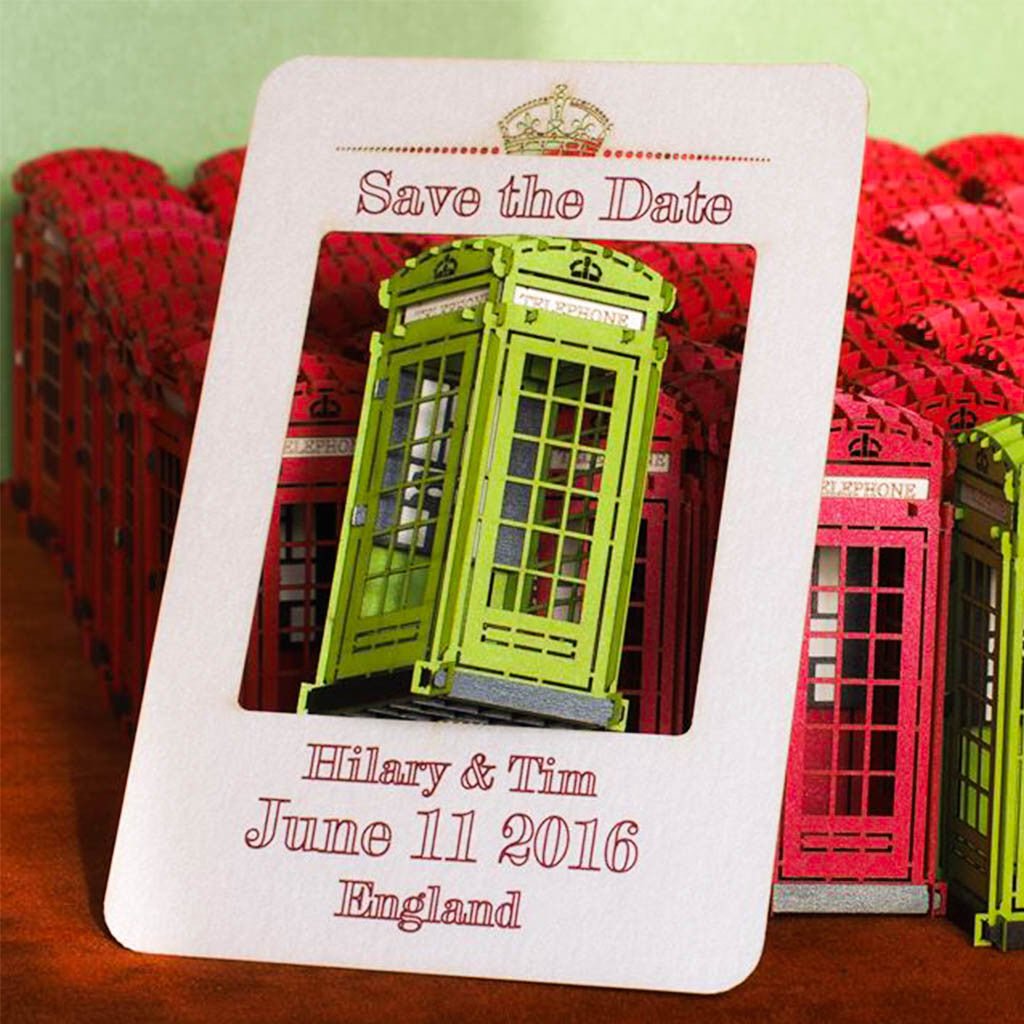 Save the Date England London Telephone Booth pop-up card - ColibriGift