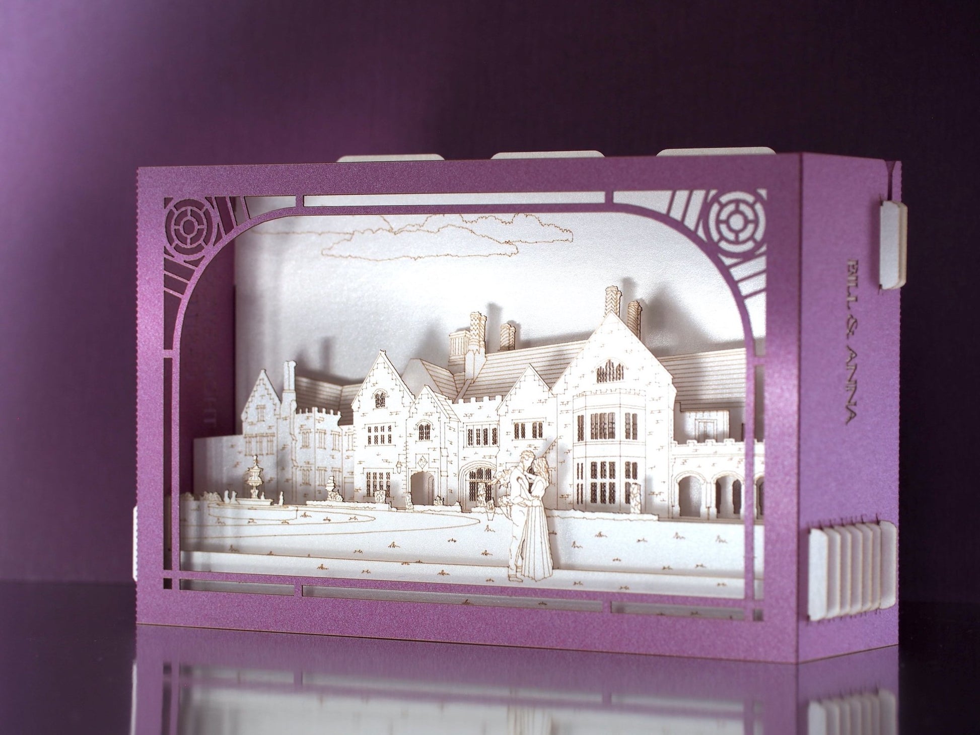 Thornewood Castle wedding RSVP card. Marriage invitations. Party venue pop up miniature. Pop up cards. USA - ColibriGift
