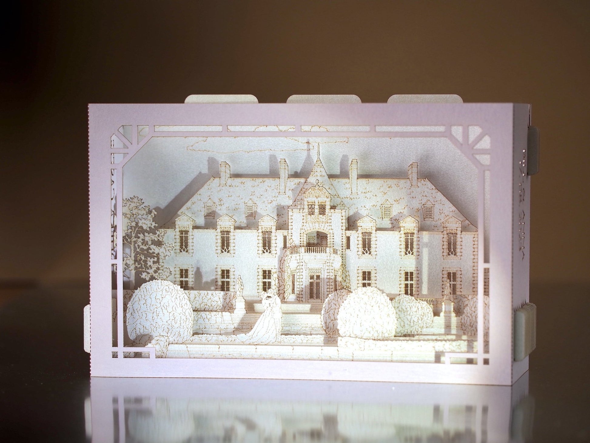 USA wedding. Oheka Castle. Paper pop up invitation card with RSVP Custom design. Marriage invitations. stationery ColibriGift