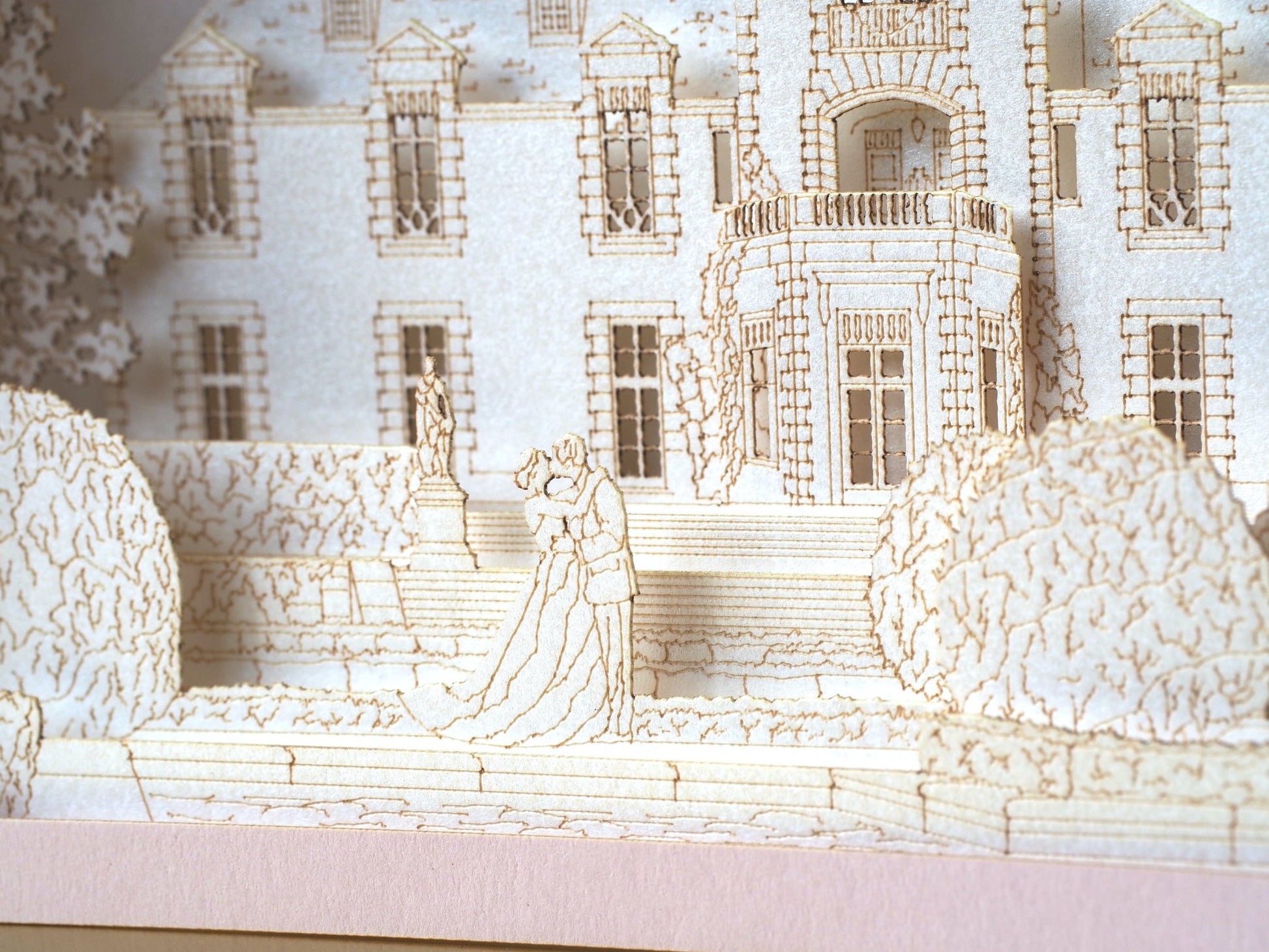 USA wedding. Oheka Castle. Paper pop up invitation card with RSVP Custom design. Marriage invitations. stationery ColibriGift