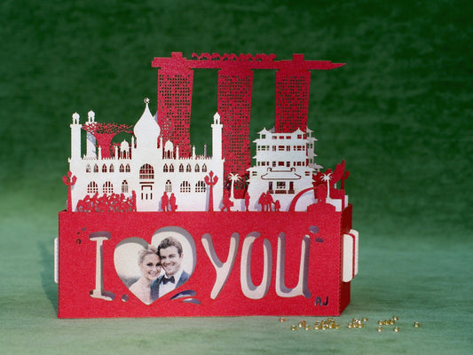 Wedding Gift I love you Card Singapore Landmarks pop-up card - ColibriGift