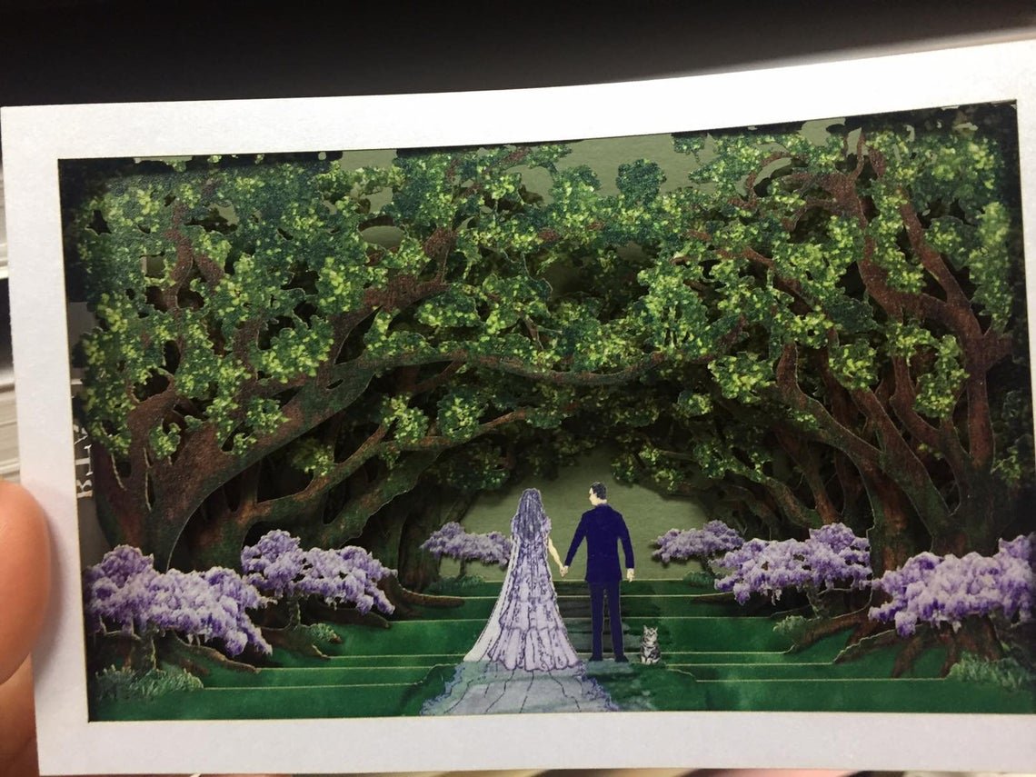 Wedding invitation Forrest, Bride, groom, cat pop-up card - ColibriGift