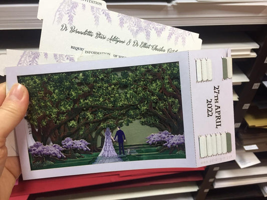 Wedding invitation Forrest, Bride, groom, cat pop-up card - ColibriGift