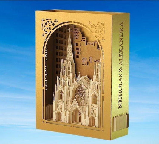 Wedding Invitation USA New York City St. Patrick Cathedral pop-up card - ColibriGift