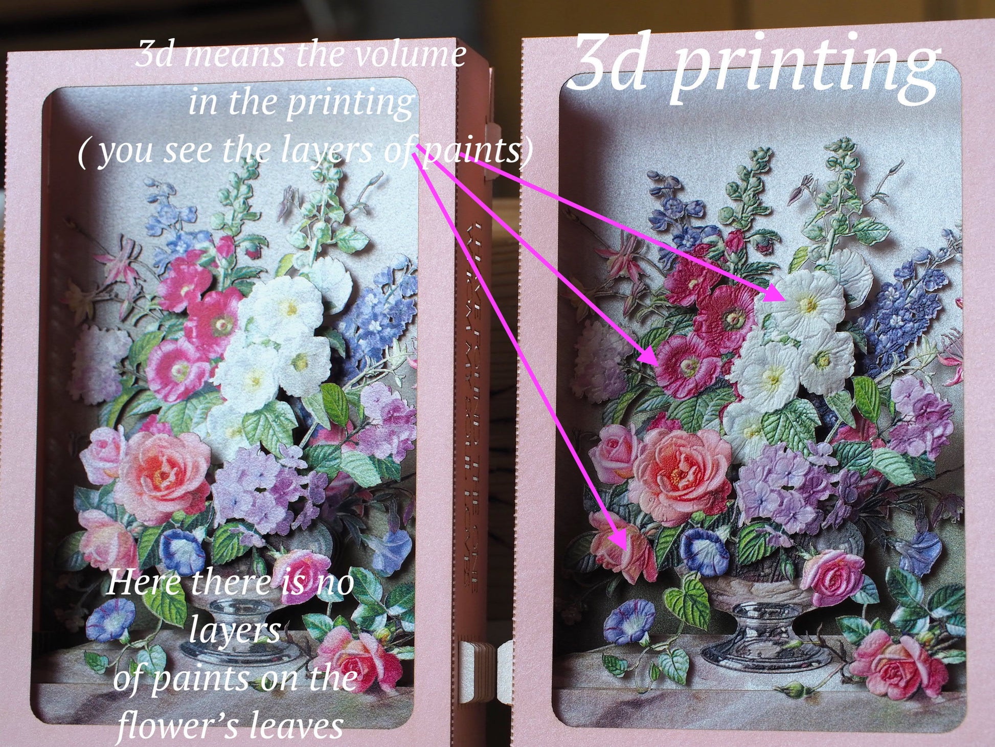 Luxury 3D pop up greeting card with vintage floral bouquet in a vase, elegant botanical still life design, premium keepsake card for birthdays and special occasions.