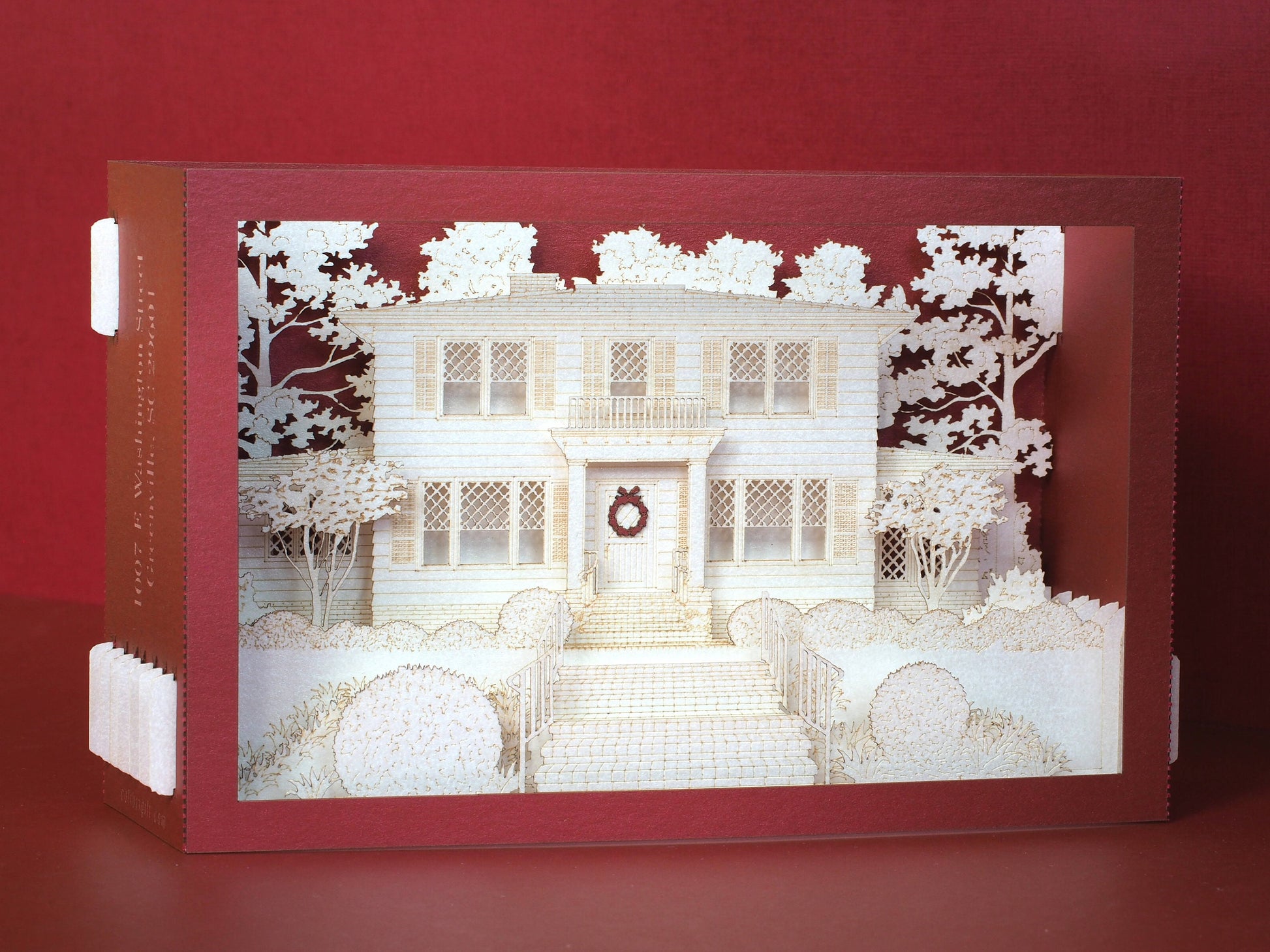 Custom 3D pop up house card with detailed building design, unique architecture greeting card gift for realtors, architects and housewarming celebrations.