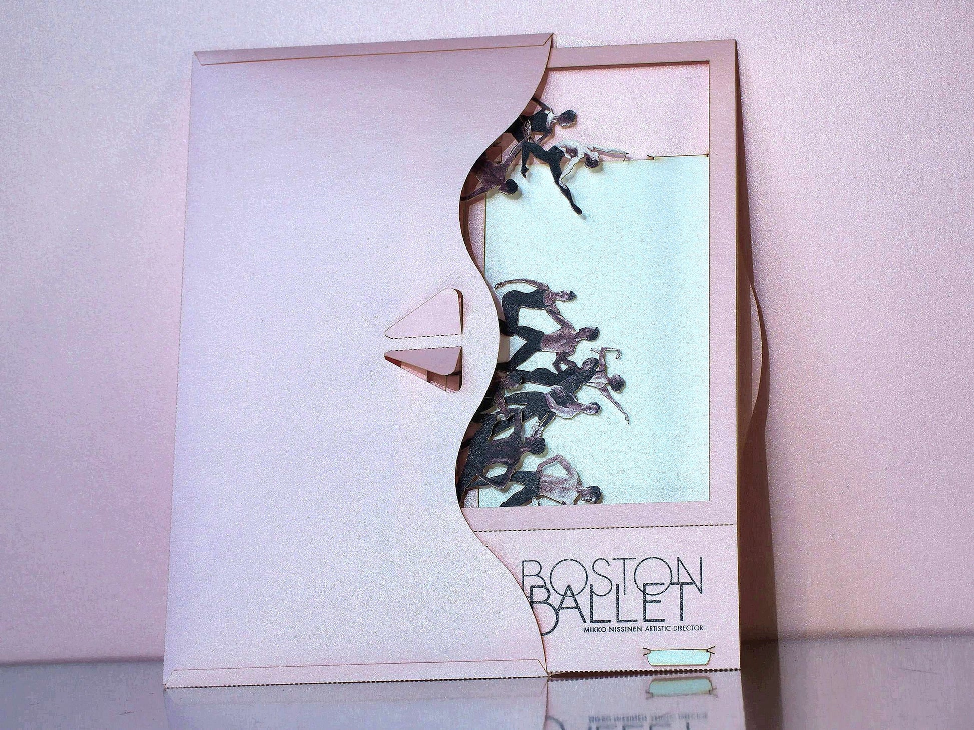 Ballet paper pop up miniature. Promo card with Logo. Custom design laser cut 3d cards in box paper