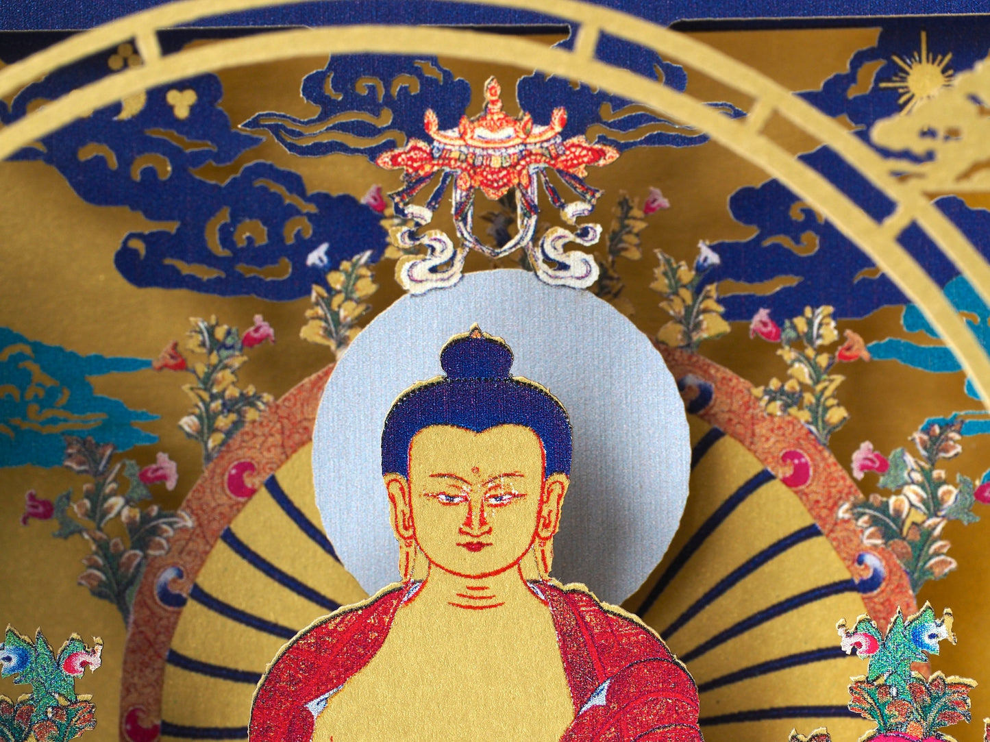 Buddha Shakyamuni pop up paper laser cut card box