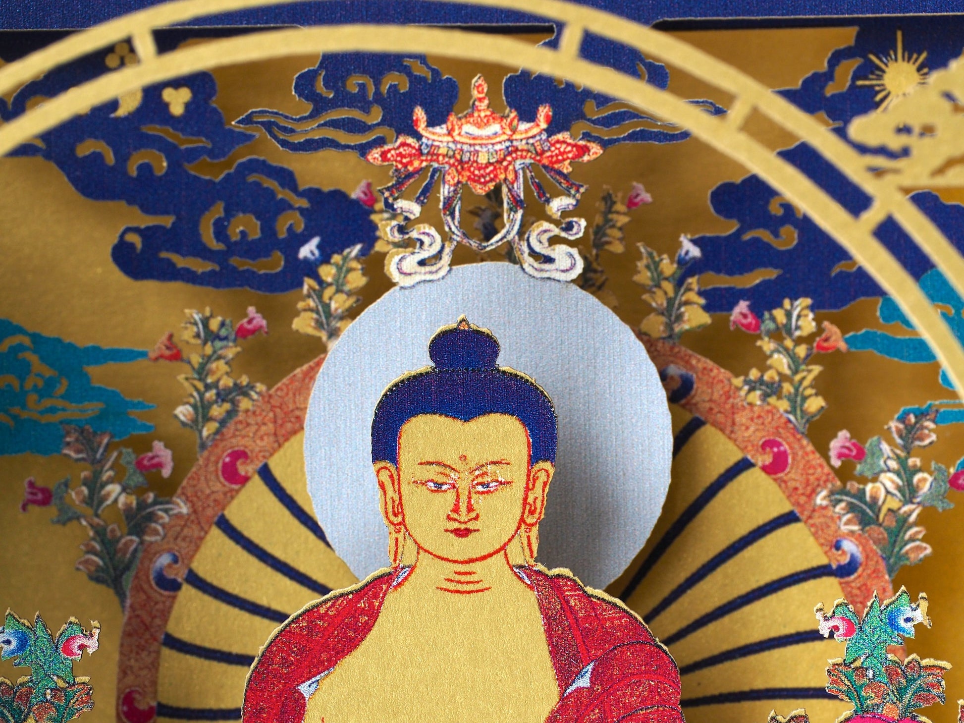 Buddha Shakyamuni pop up paper laser cut card box