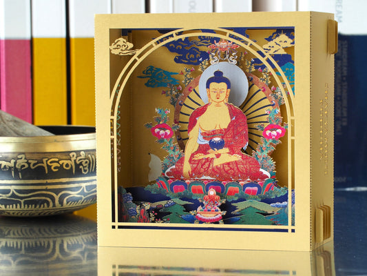 Buddha Shakyamuni pop up paper laser cut card box