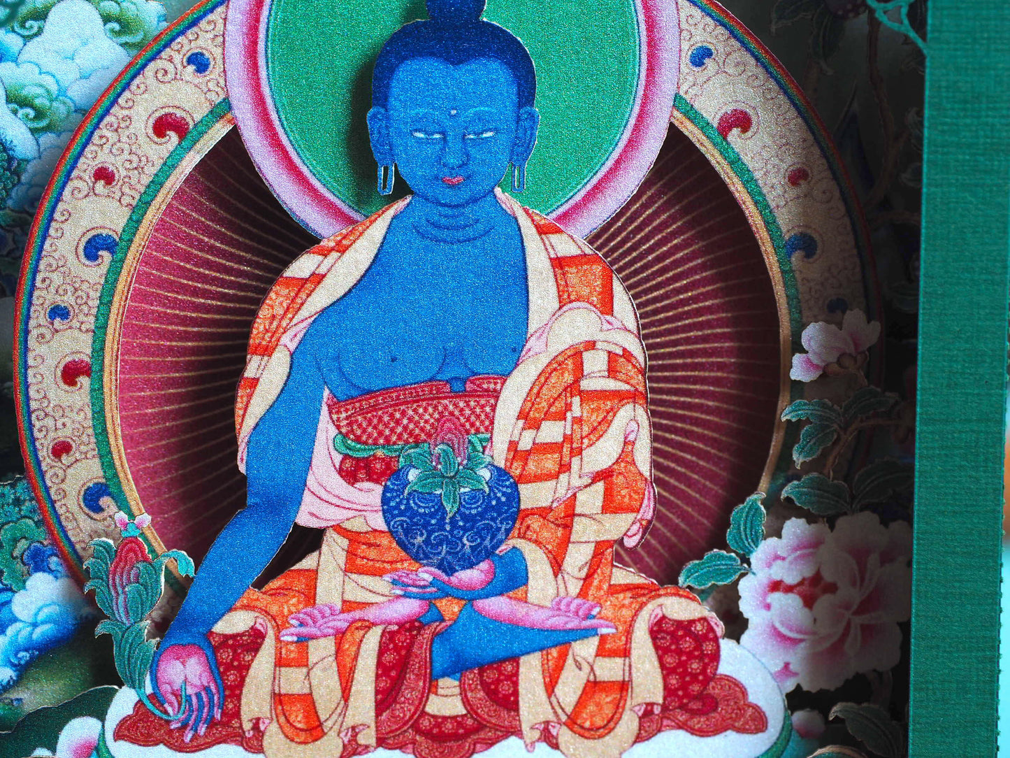 Buddha of Medicine. Paper pop up 3d card. Box folds flat. 