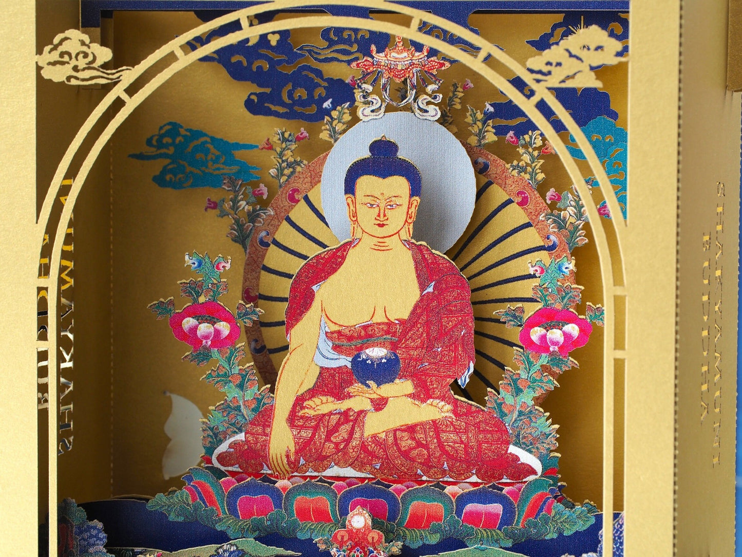 Buddha Shakyamuni pop up paper laser cut card box