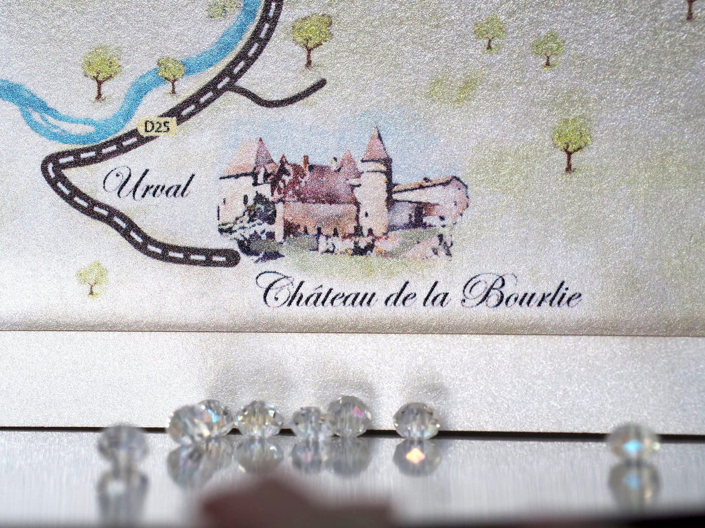 printed colorful fragment of map on a wedding 3d card