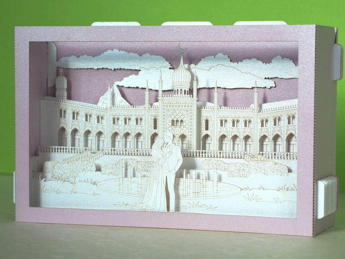 Nimb Hotel Copenhagen Denmark wedding pop up 3d invitation. Paper box folded card