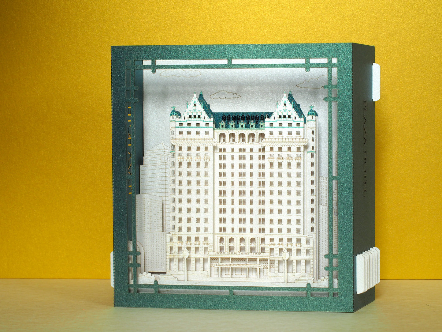 USA NYC Hotel Plaza paper pop up box card. 3d laser cut keepsake, memento gift. Personalized invite.