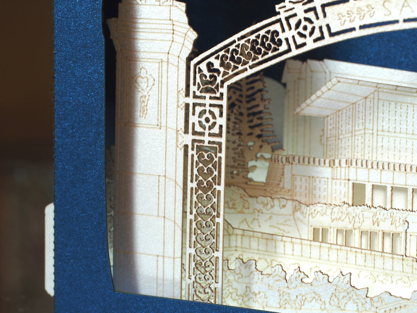 Pop up paper box card with Berkeley Center of Engineering miniature model design