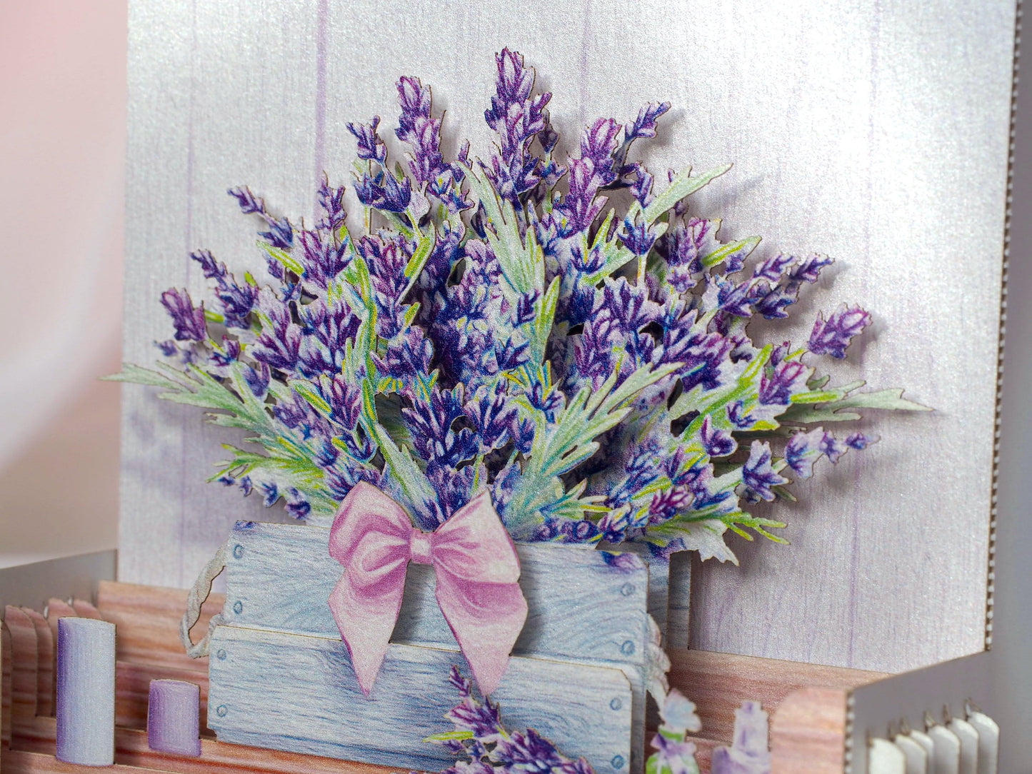 Lavender bouquet pop up card. Birthday, I love you card. Miss you. Mother's Day greeting. Paper 3d miniature flowers. Provence Gift For her