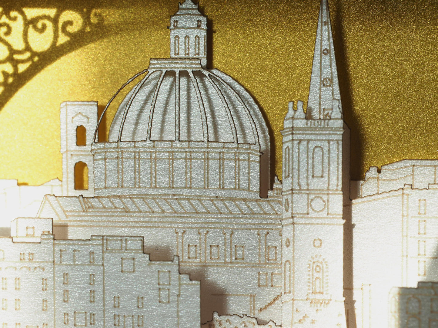 Paper 3d pop up card with Malta famous landmarks inside the box. Golden color paper box. Best gift idea for people who visited Malta as a souvenir
