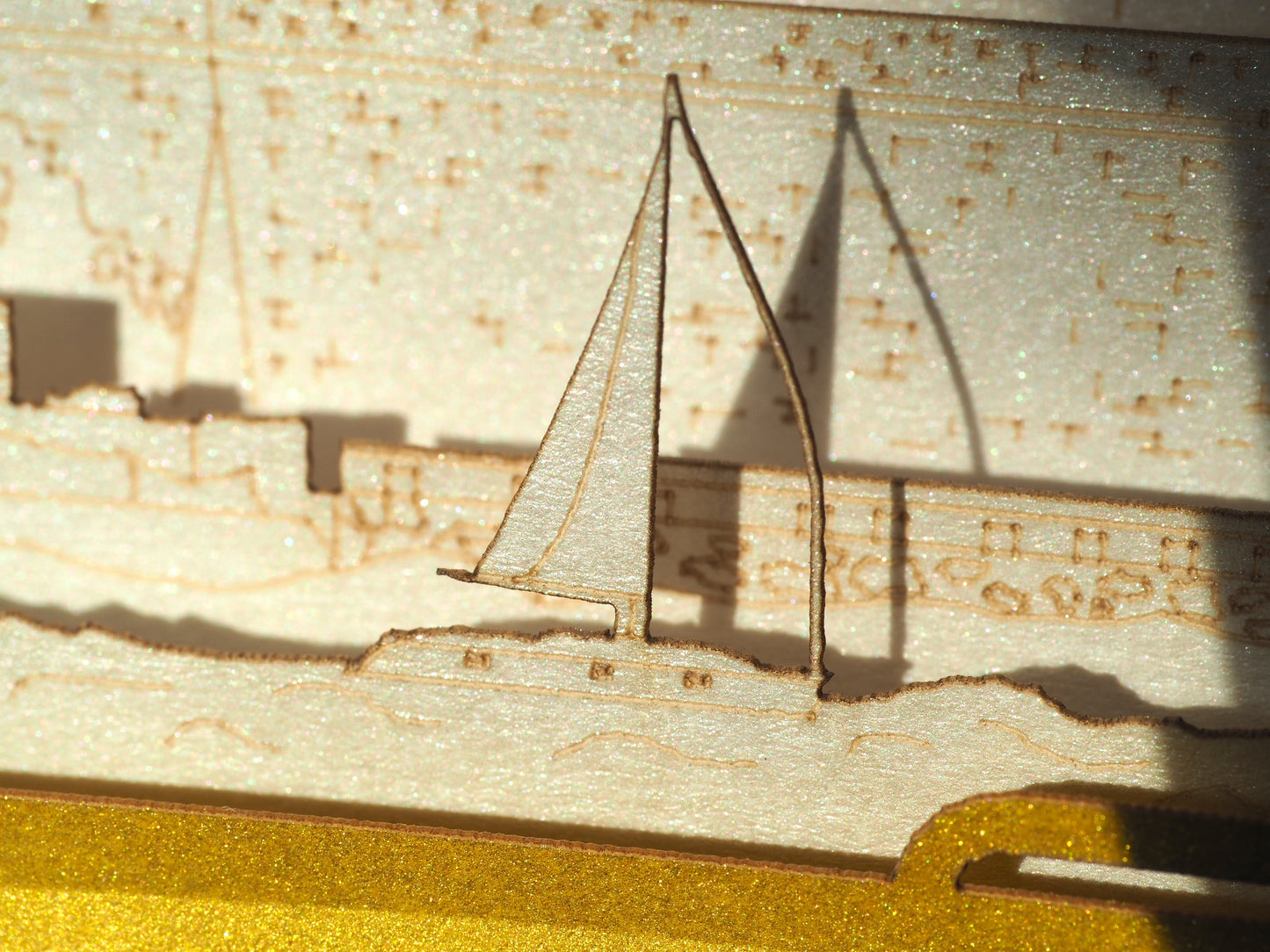 Paper 3d pop up card with Malta famous landmarks inside the box. Golden color paper box. Best gift idea for people who visited Malta as a souvenir