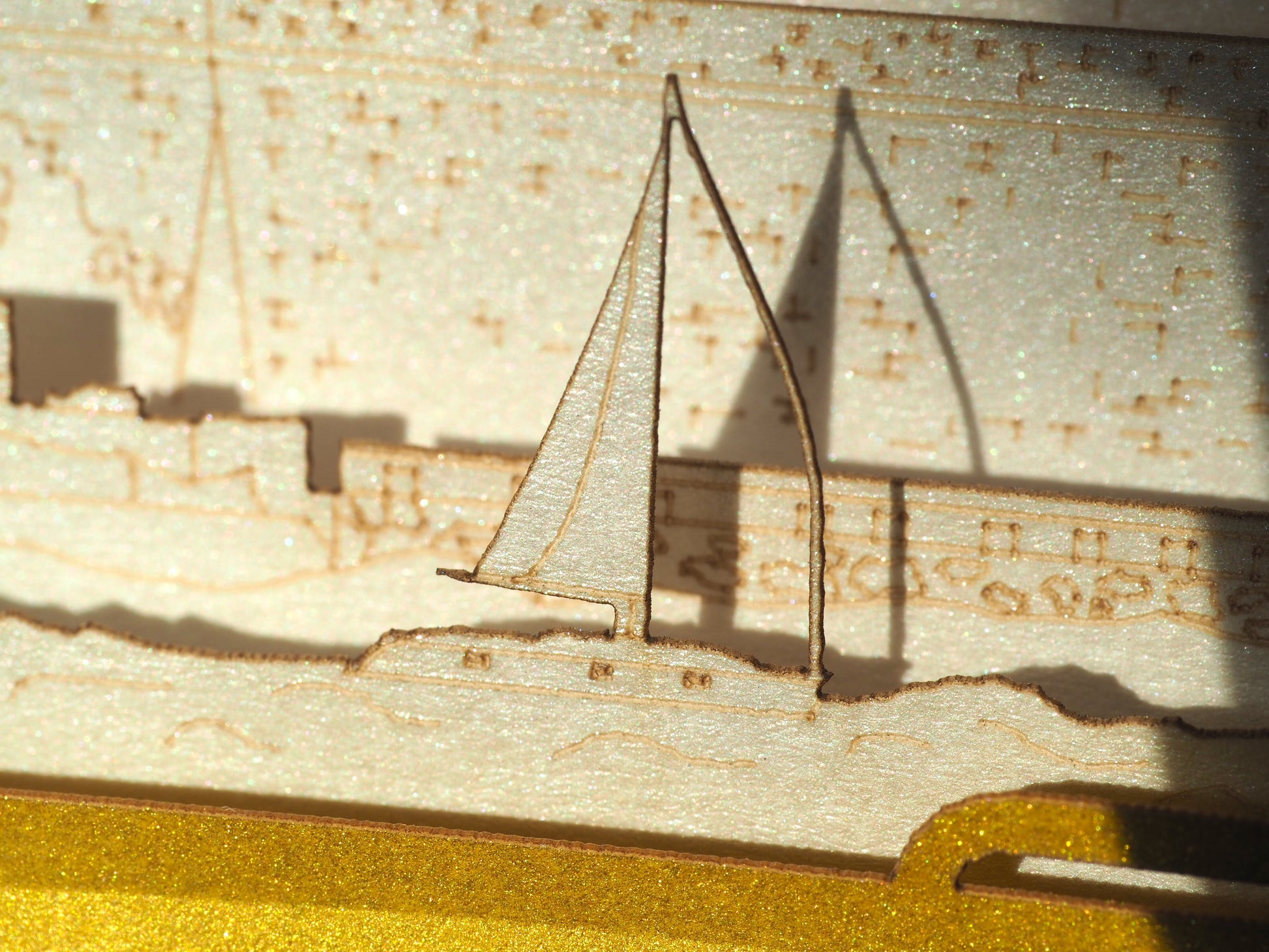 Paper 3d pop up card with Malta famous landmarks inside the box. Golden color paper box. Best gift idea for people who visited Malta as a souvenir