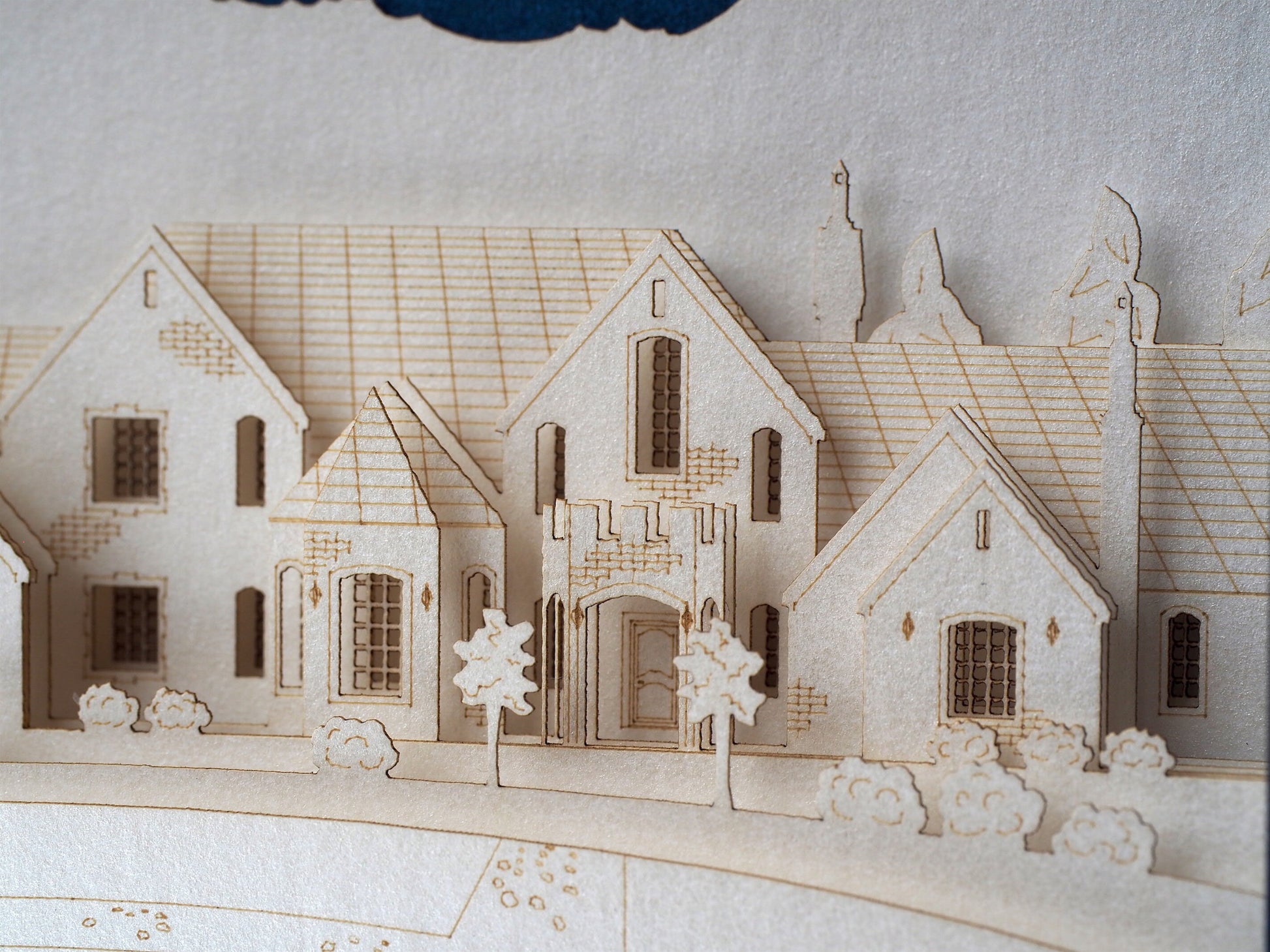 3D pop up mansion house model greeting card with detailed property architecture, unique realtor closing gift and keepsake card for real estate clients.