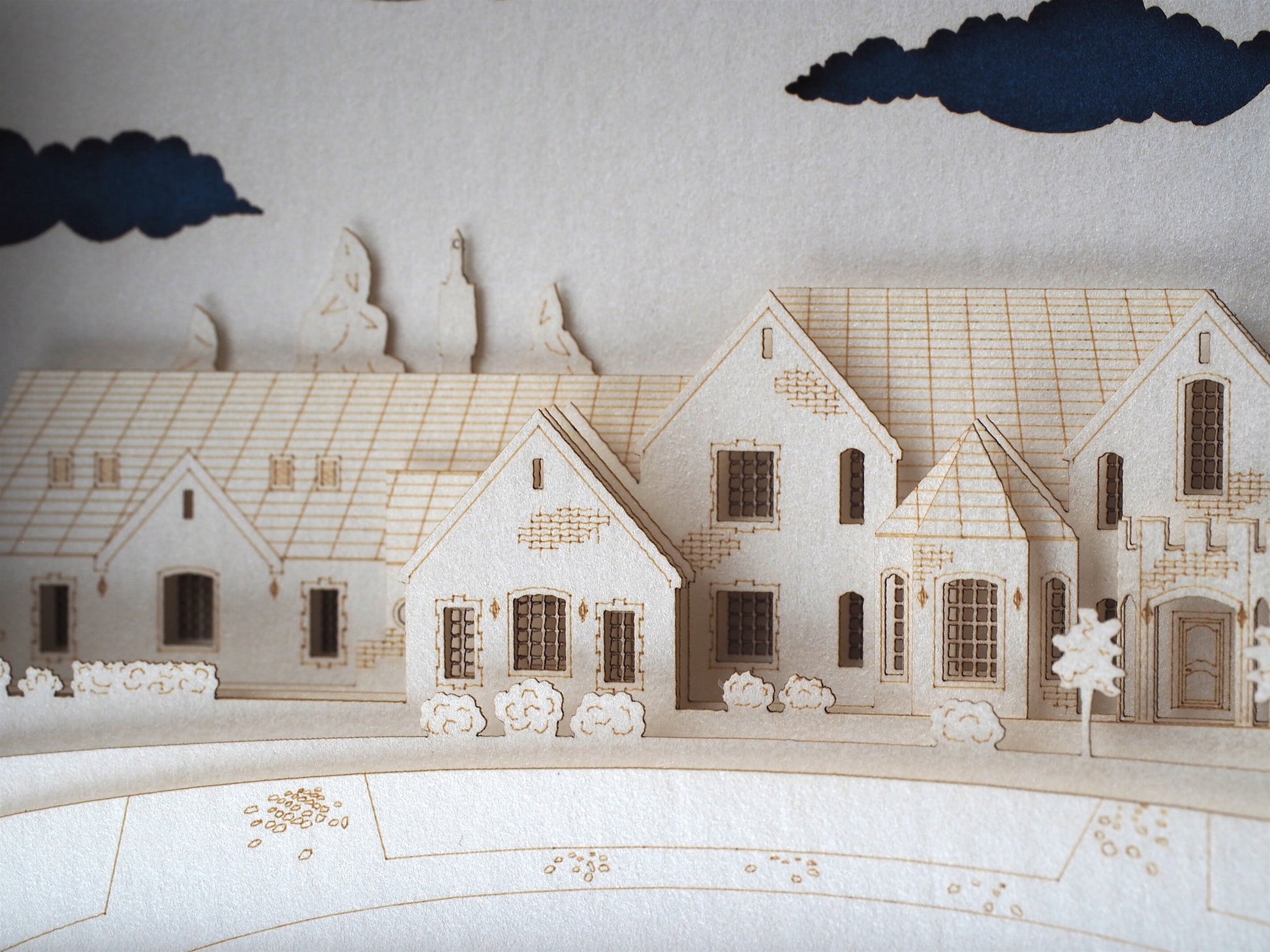 3D pop up mansion house model greeting card with detailed property architecture, unique realtor closing gift and keepsake card for real estate clients.