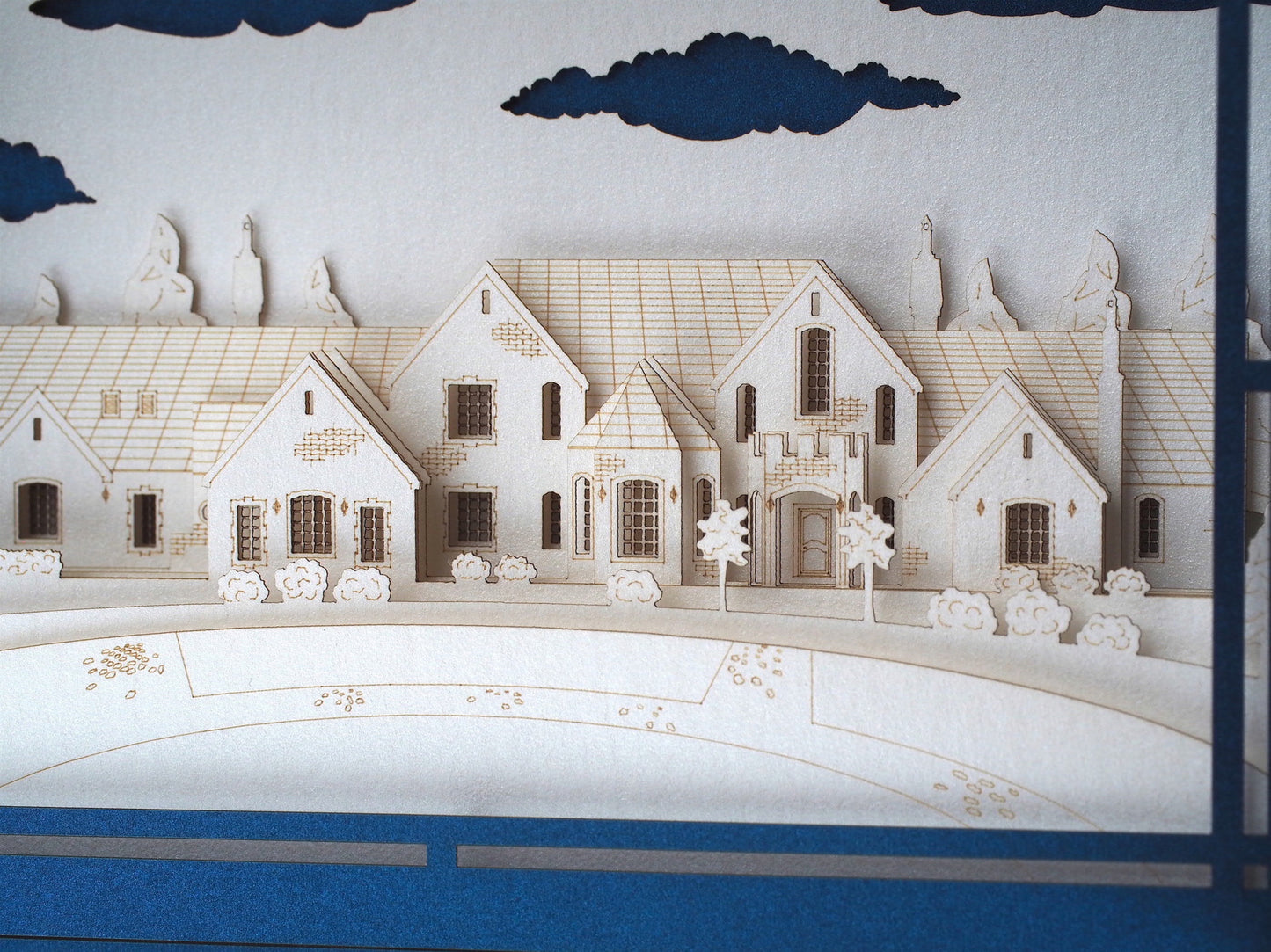 3D pop up mansion house model greeting card with detailed property architecture, unique realtor closing gift and keepsake card for real estate clients.